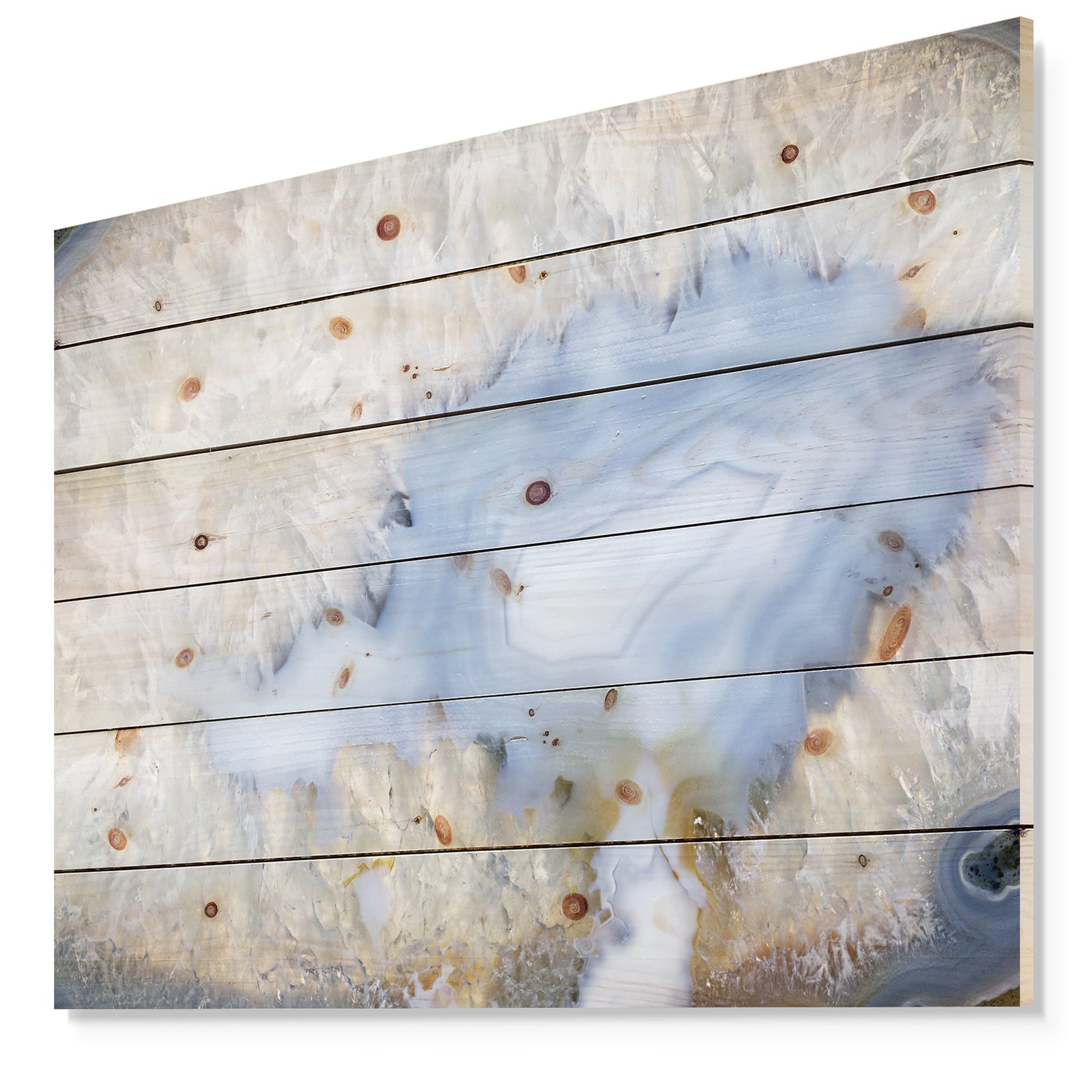 Blue agate -Stone Print on Natural Pine Wood