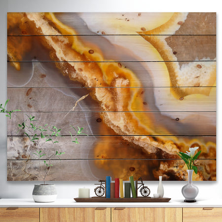 Natural brown agate at crystals -Stone Print on Natural Pine Wood