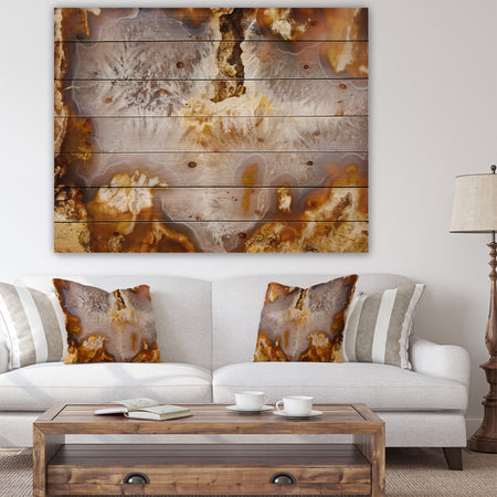 Europian brown agate with crystals -Stone Print on Natural Pine Wood