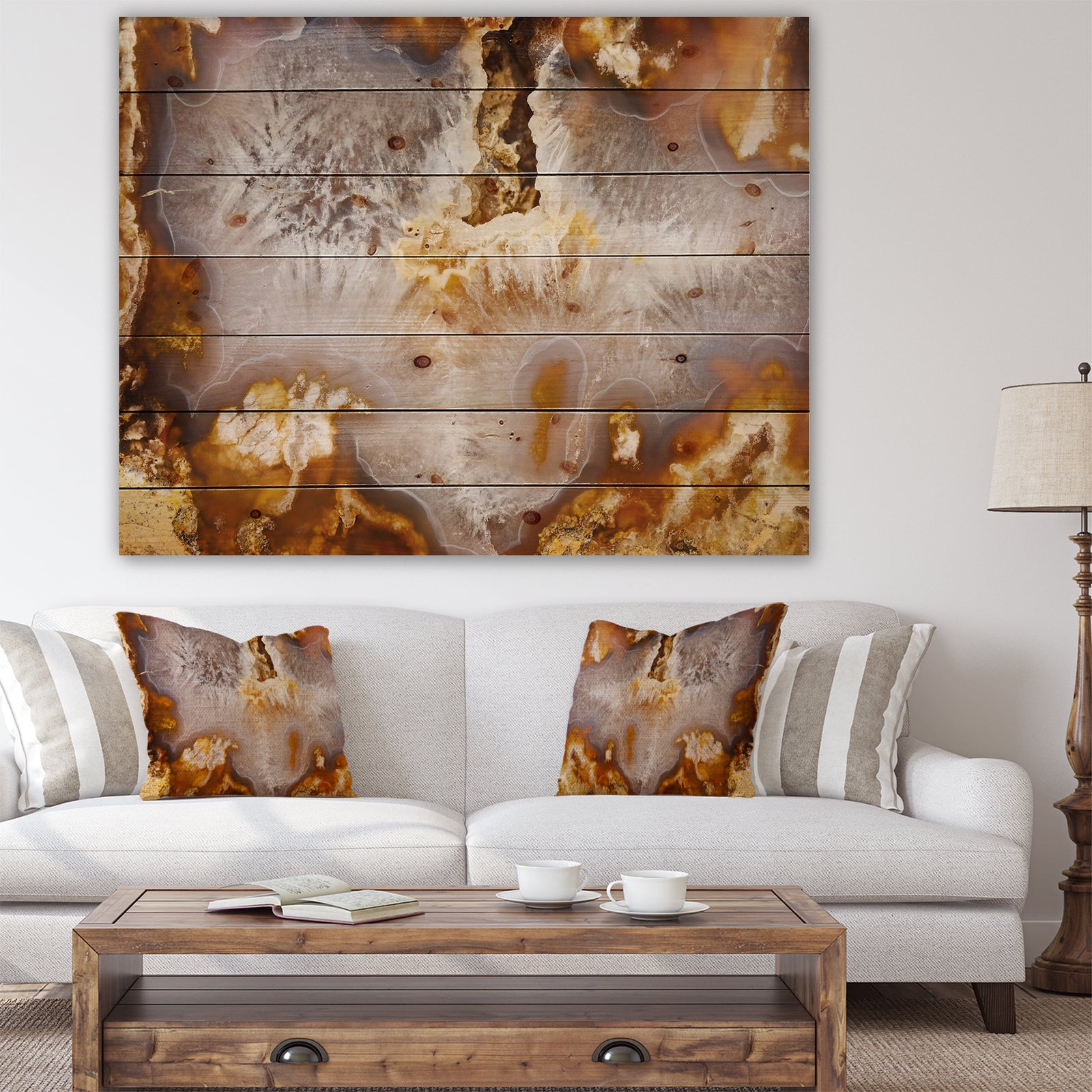 Europian brown agate with crystals -Stone Print on Natural Pine Wood