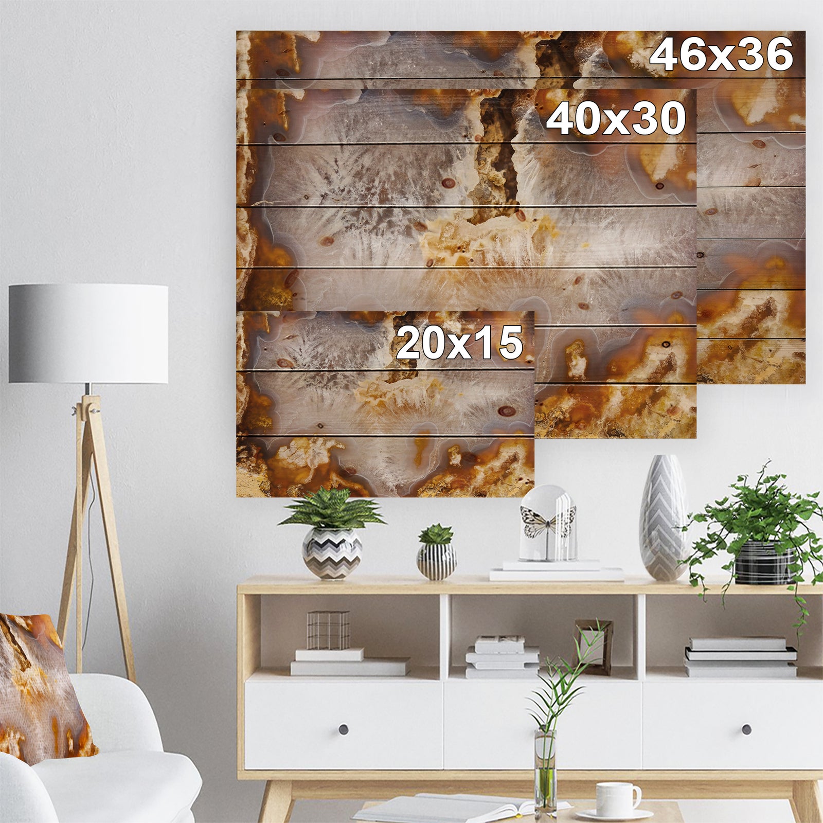 Europian brown agate with crystals -Stone Print on Natural Pine Wood