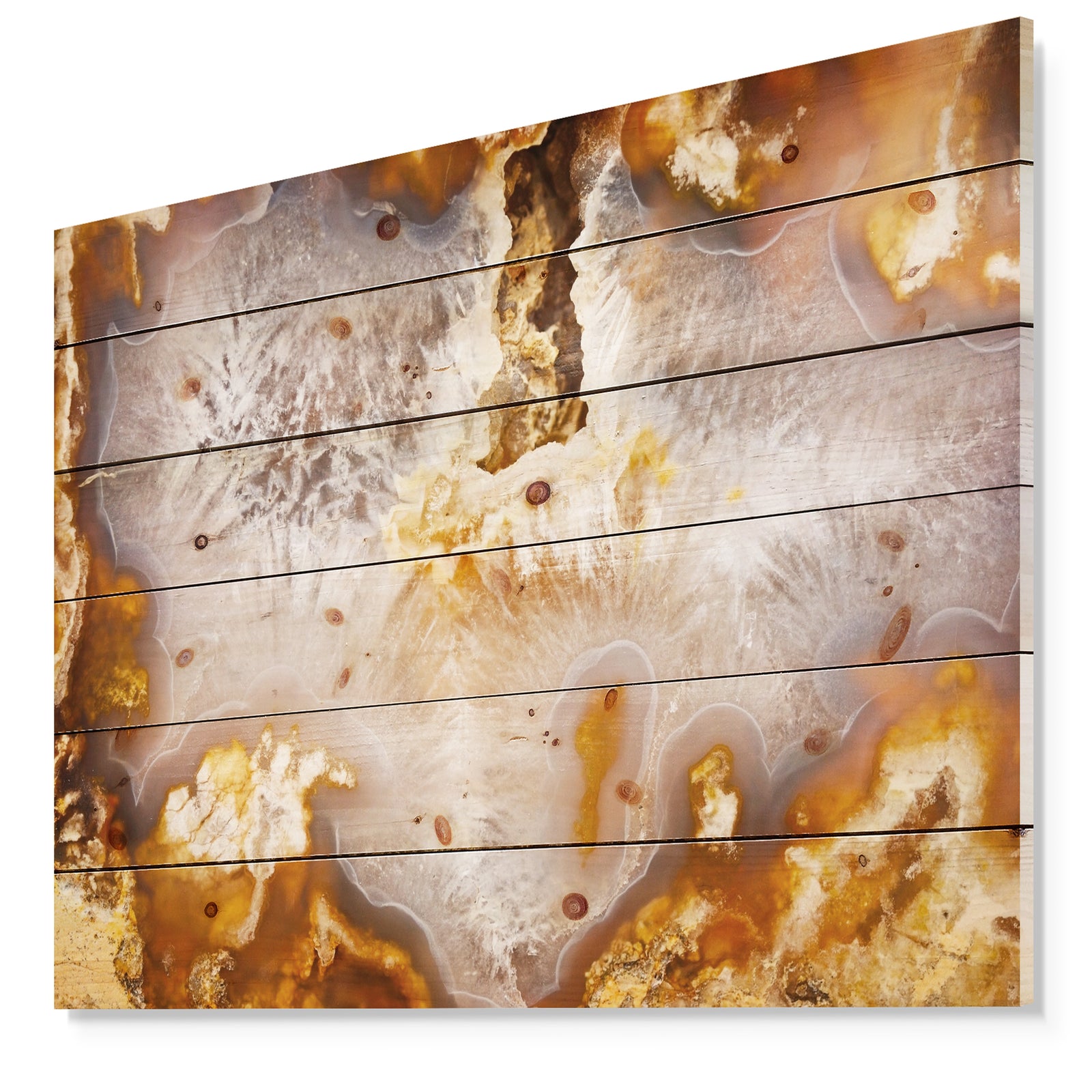 Europian brown agate with crystals -Stone Print on Natural Pine Wood