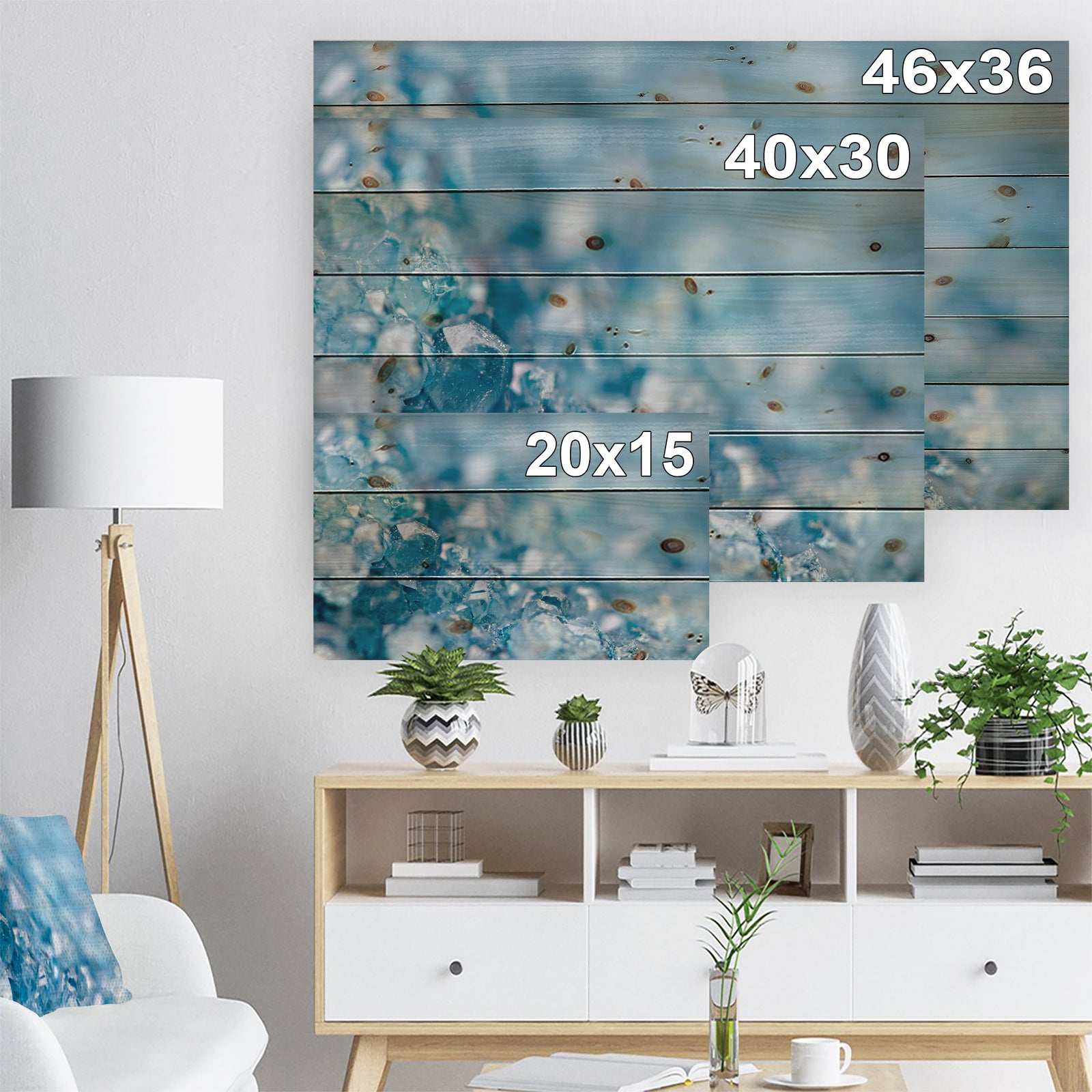 Blue crystals Agate -Stone Print on Natural Pine Wood