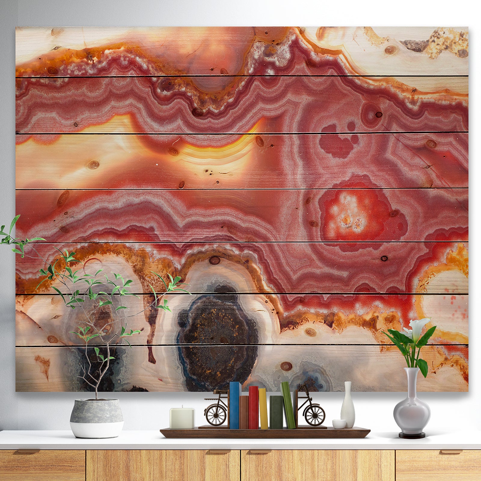 An Agate Gemstone mineral sample - Stone Photographic Print on Natural Pine Wood
