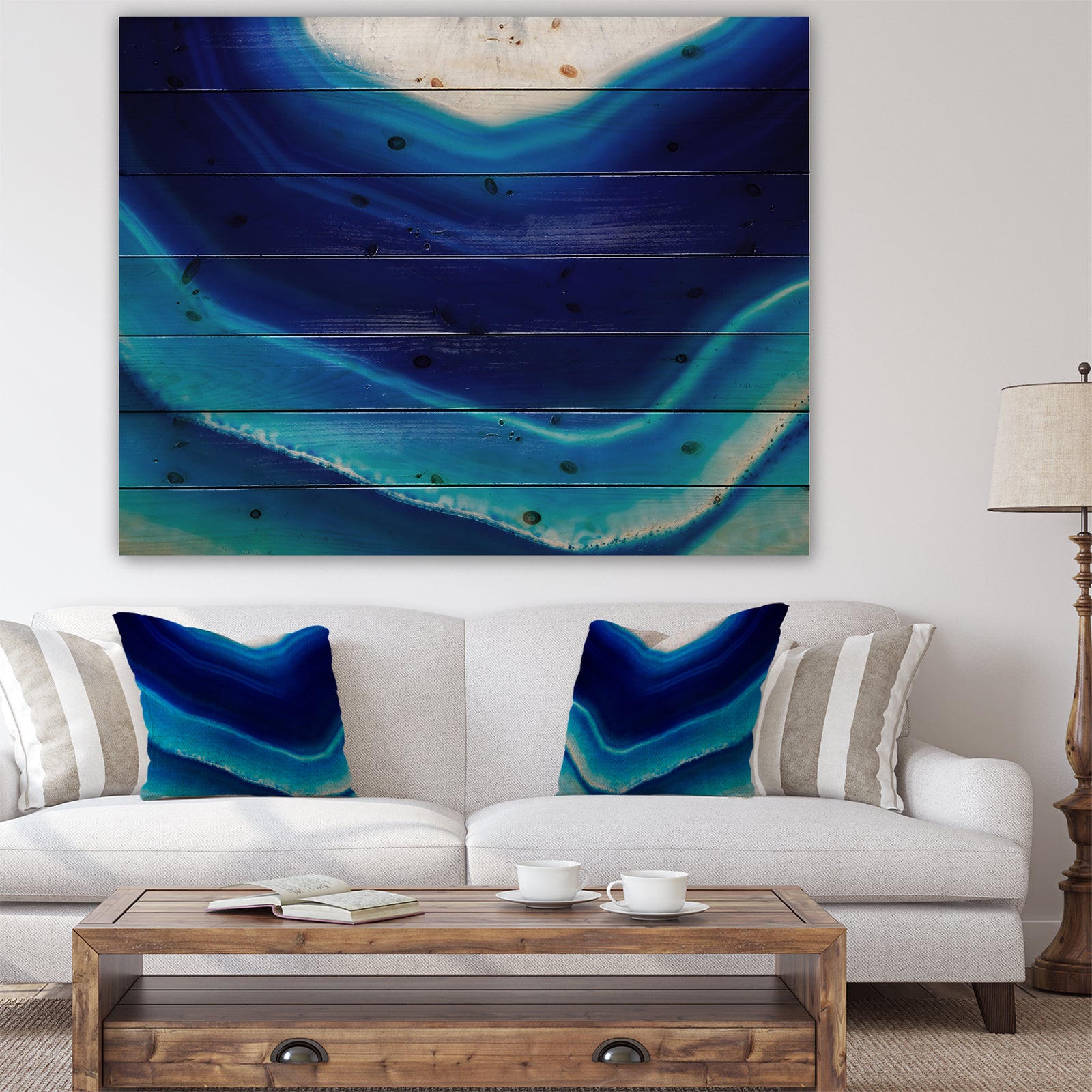 Blue Slice agate crystal - Stone Photographic Print on Natural Pine Wood