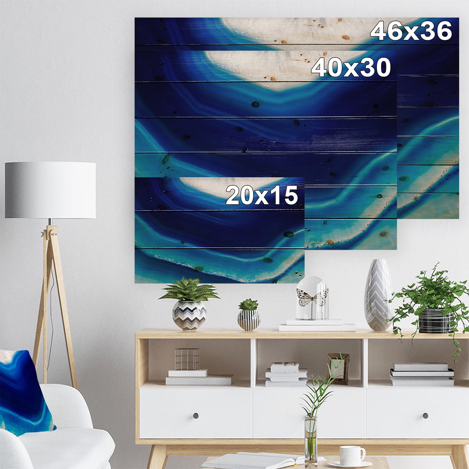 Blue Slice agate crystal - Stone Photographic Print on Natural Pine Wood