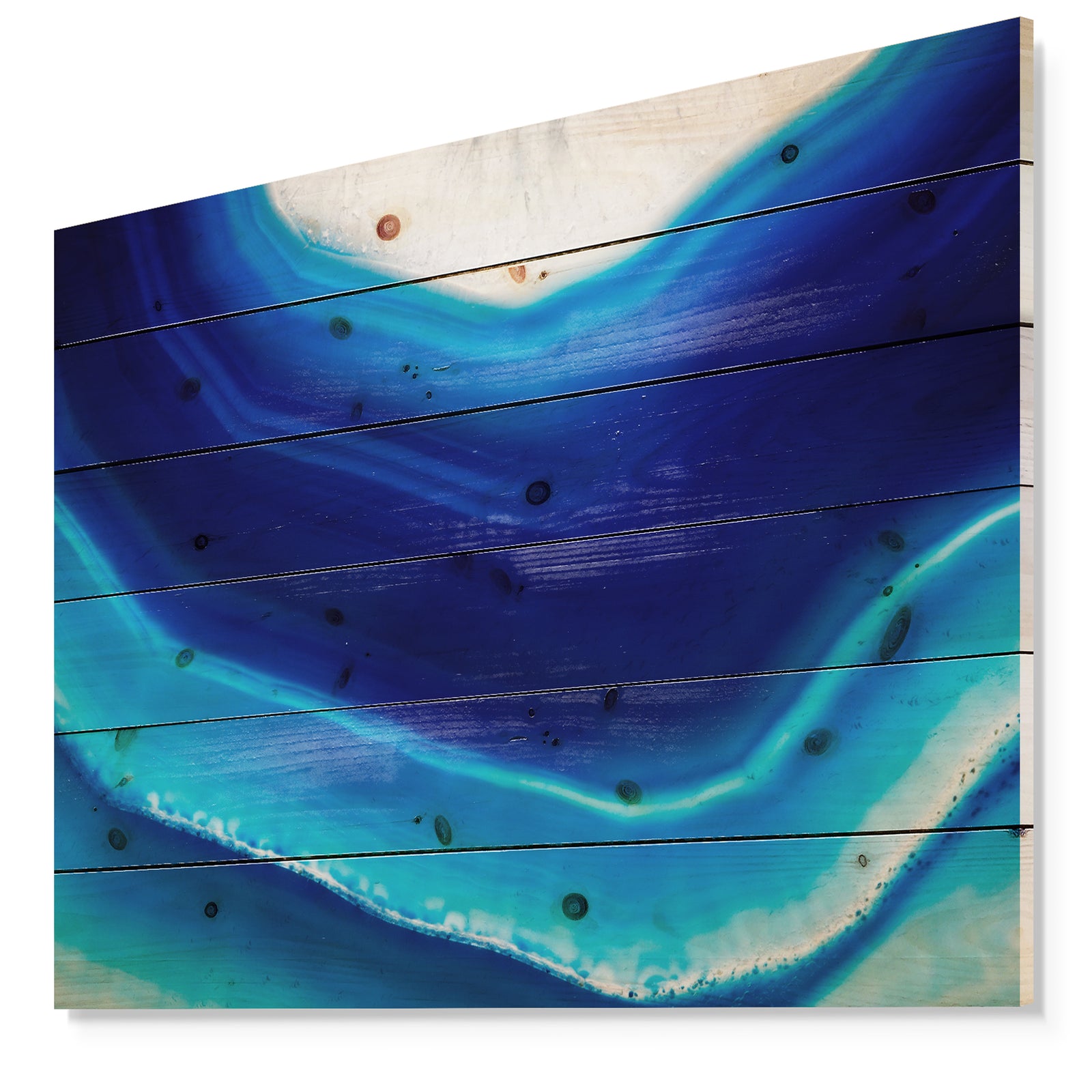 Blue Slice agate crystal - Stone Photographic Print on Natural Pine Wood