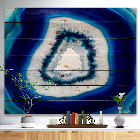 Slice of blue agate crystal - Stone Photographic Print on Natural Pine Wood