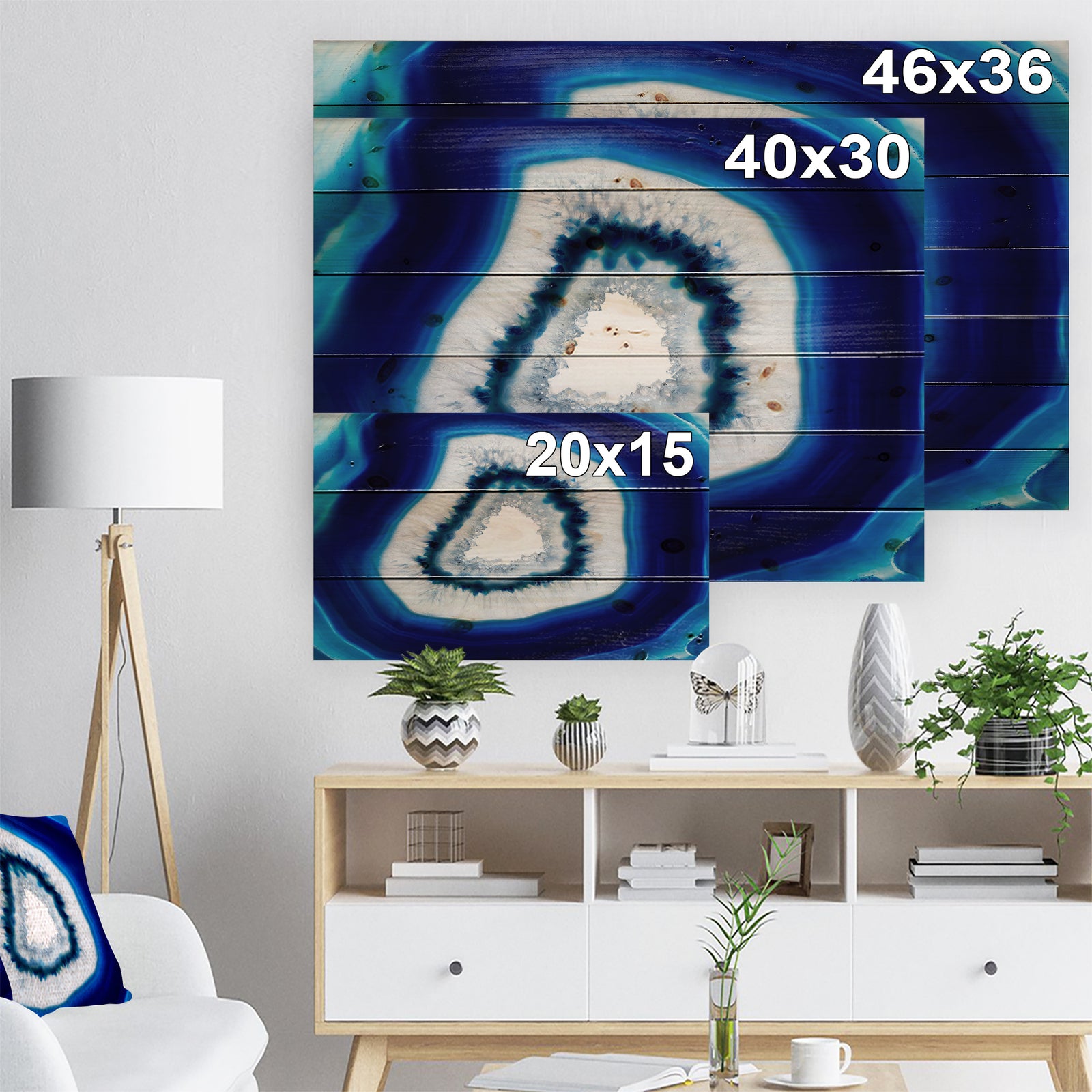 Slice of blue agate crystal - Stone Photographic Print on Natural Pine Wood