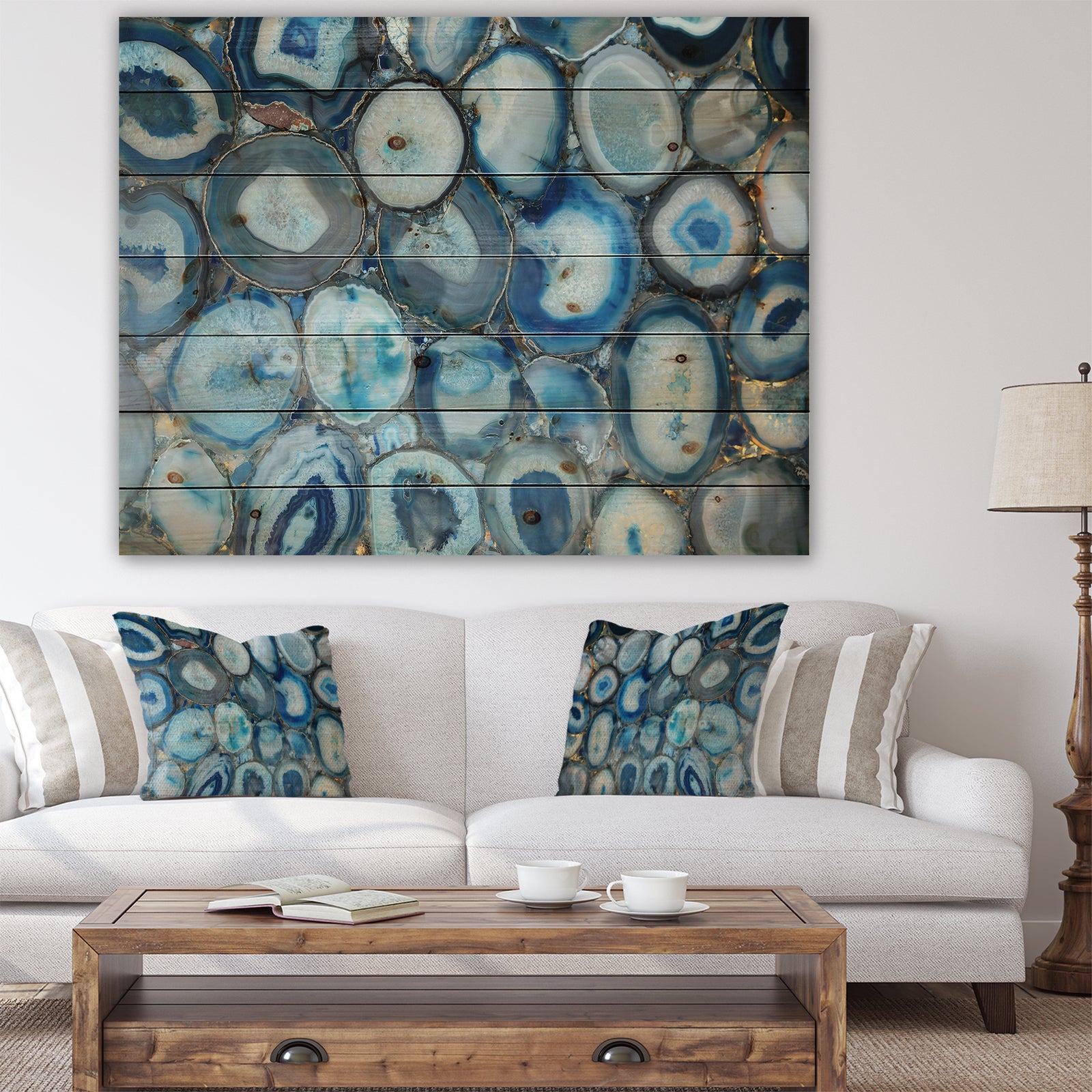 Unusual stone decorative blue turquoise -Stone Print on Natural Pine Wood