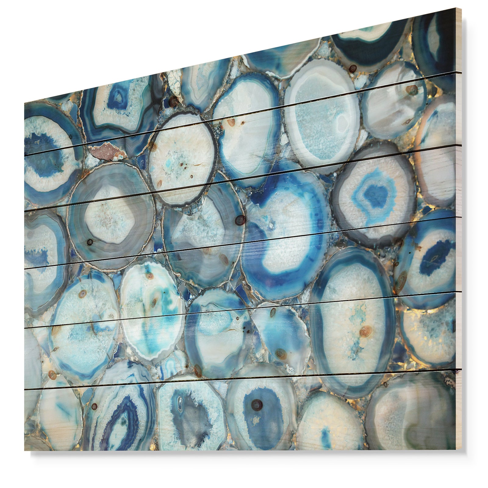 Unusual stone decorative blue turquoise -Stone Print on Natural Pine Wood