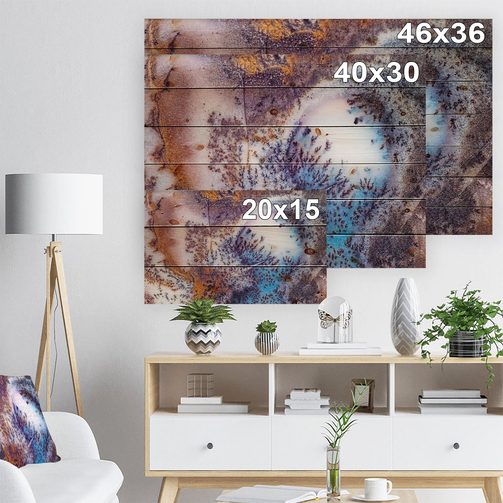 Decorative Stone Moss Agate Close up - Stone Photographic Print on Natural Pine Wood