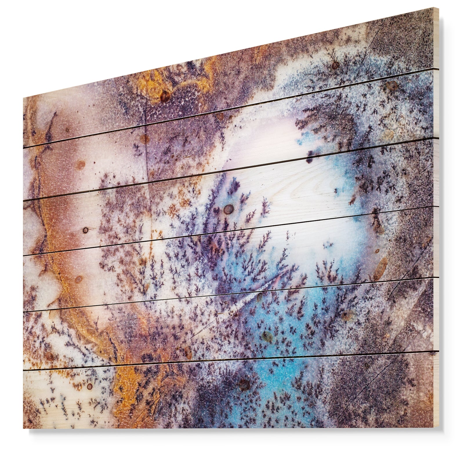 Decorative Stone Moss Agate Close up - Stone Photographic Print on Natural Pine Wood