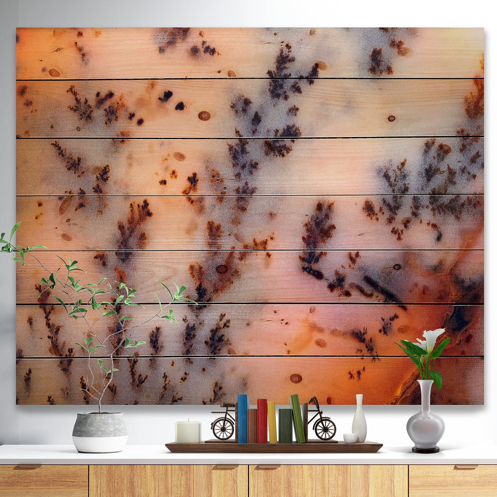 Moss Agate cream -Stone Print on Natural Pine Wood
