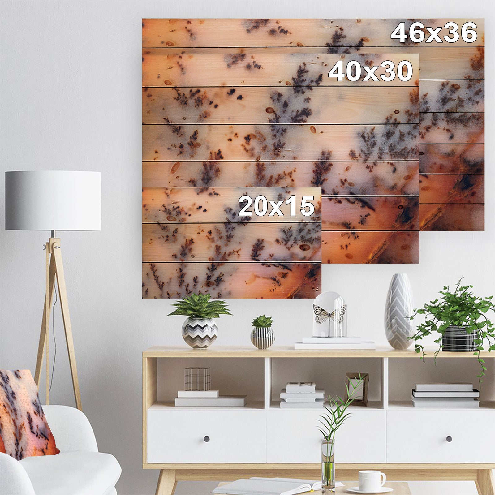 Moss Agate cream -Stone Print on Natural Pine Wood