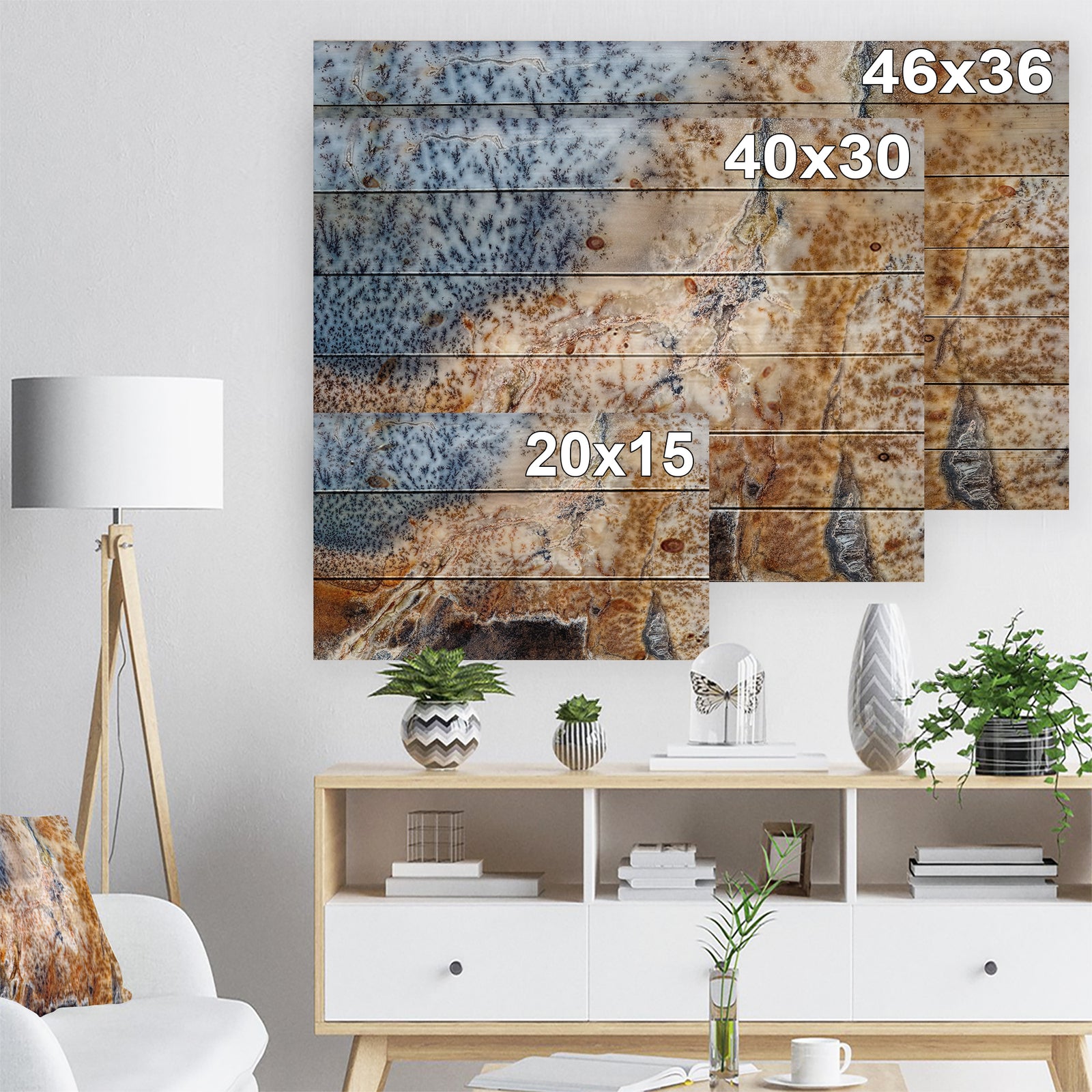 China Moss Agate - Stone Photographic Print on Natural Pine Wood