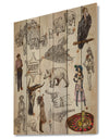 Indians and Wild West An hand drawn pack - Strech Sketch Print on Natural Pine Wood