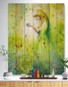 Spring Woman - Illustration Painting Print on Natural Pine Wood
