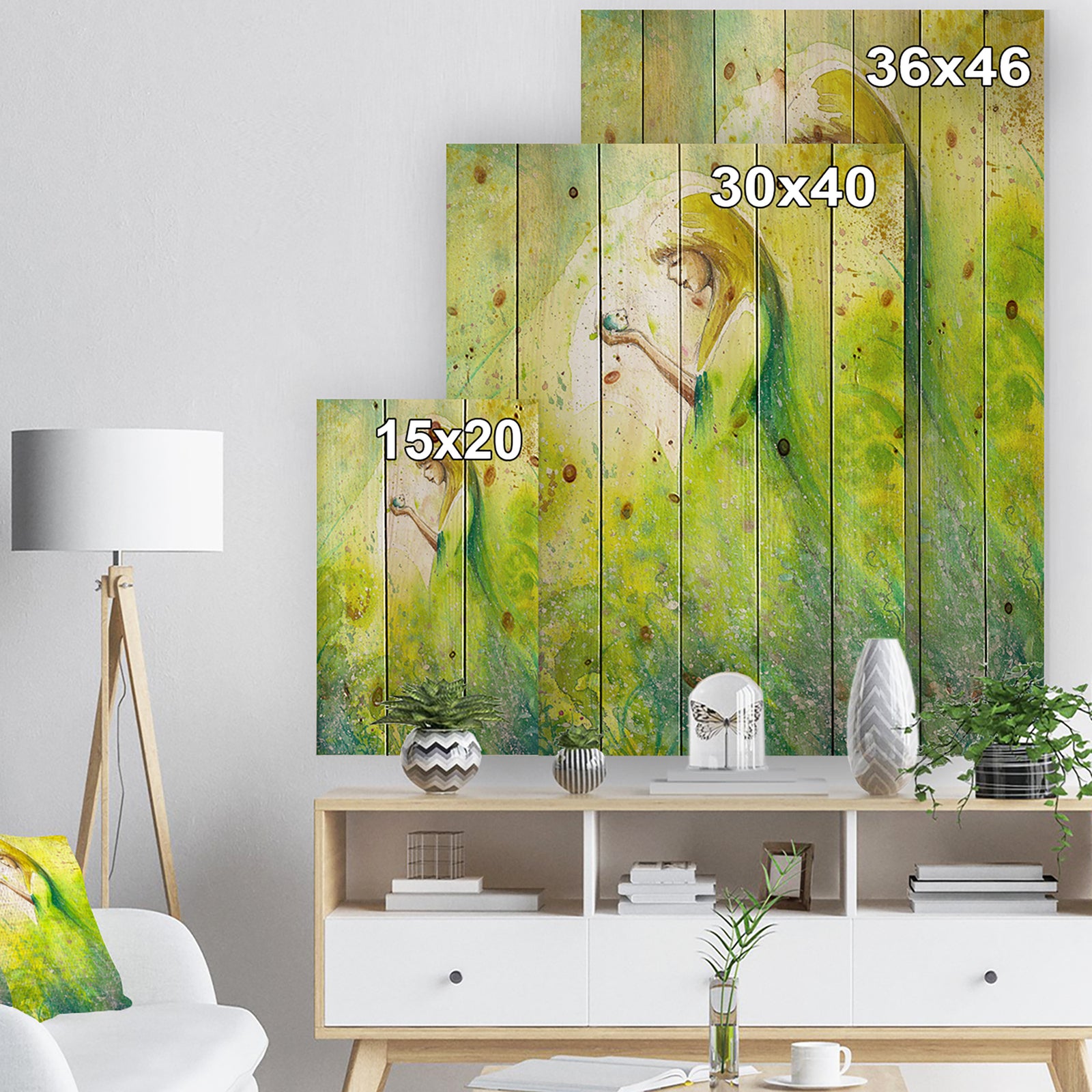 Spring Woman - Illustration Painting Print on Natural Pine Wood