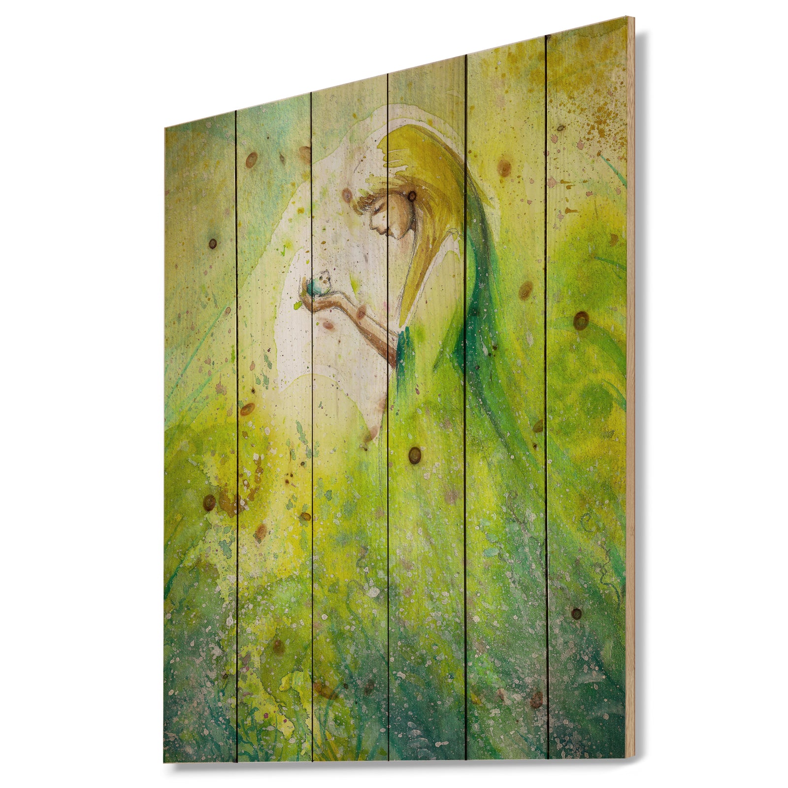Spring Woman - Illustration Painting Print on Natural Pine Wood