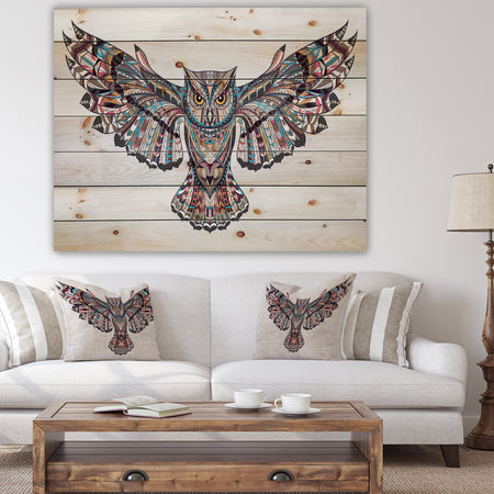 Owl on the Grudge - Animals Painting Print on Natural Pine Wood