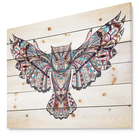 Owl on the Grudge - Animals Painting Print on Natural Pine Wood