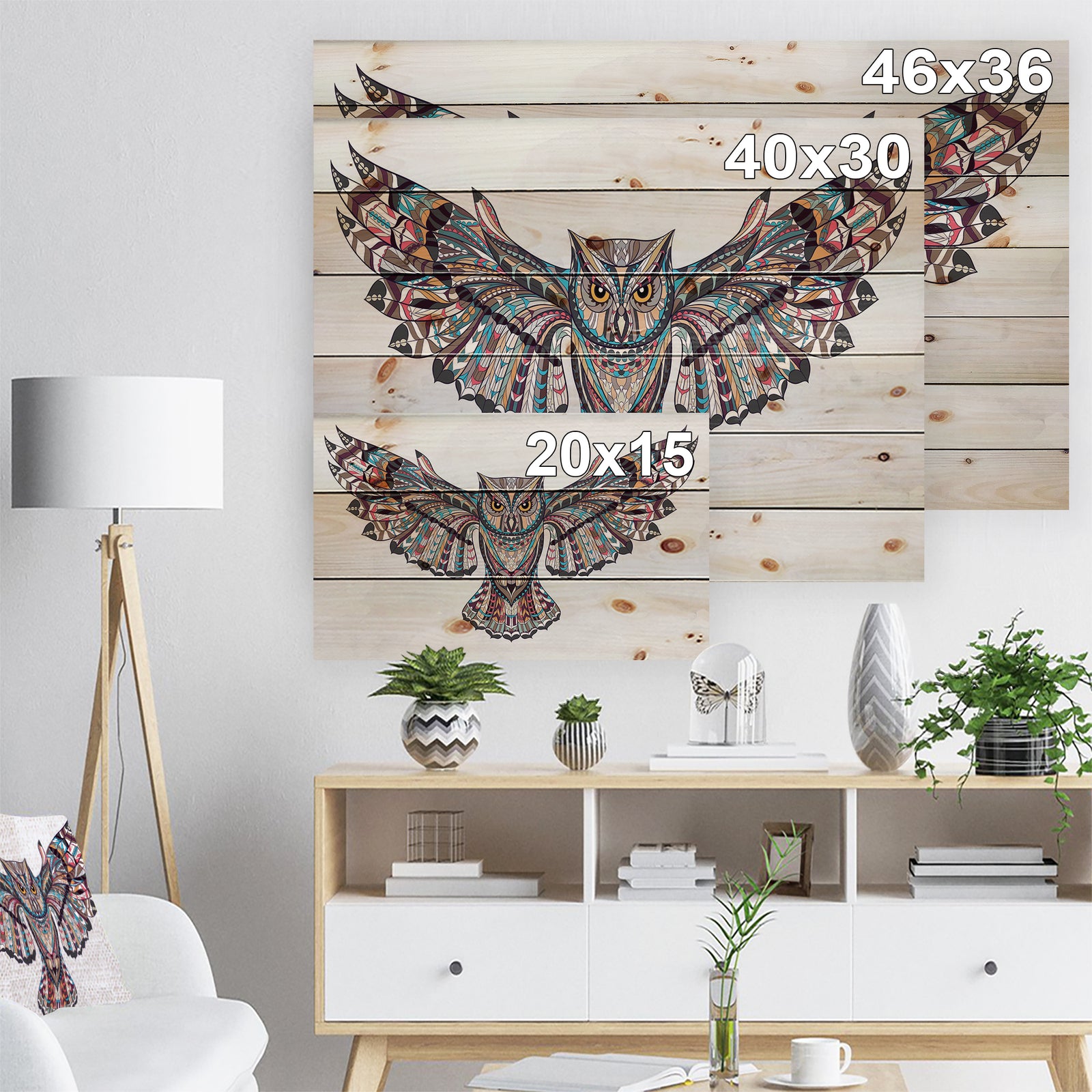 Owl on the Grudge - Animals Painting Print on Natural Pine Wood
