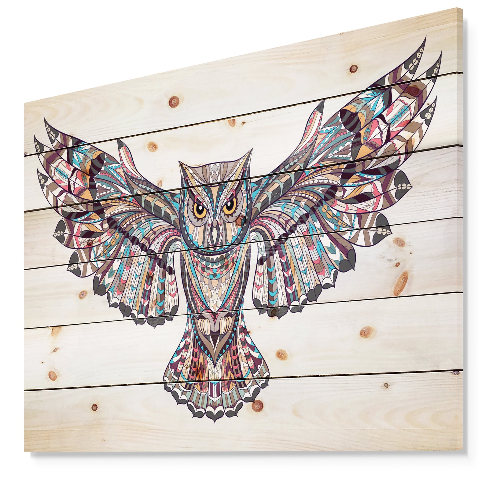 Owl on the Grudge - Animals Painting Print on Natural Pine Wood