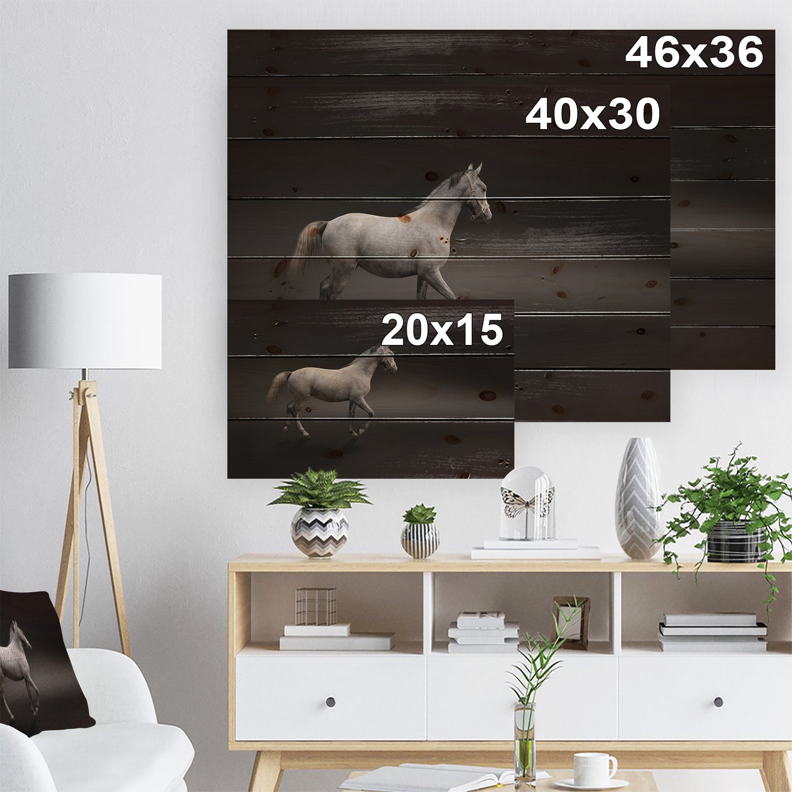 Gray Horse - Farmhouse Animals Photographic Print on Natural Pine Wood