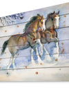 Horses running in winter - Farmhouse Animals Print on Natural Pine Wood