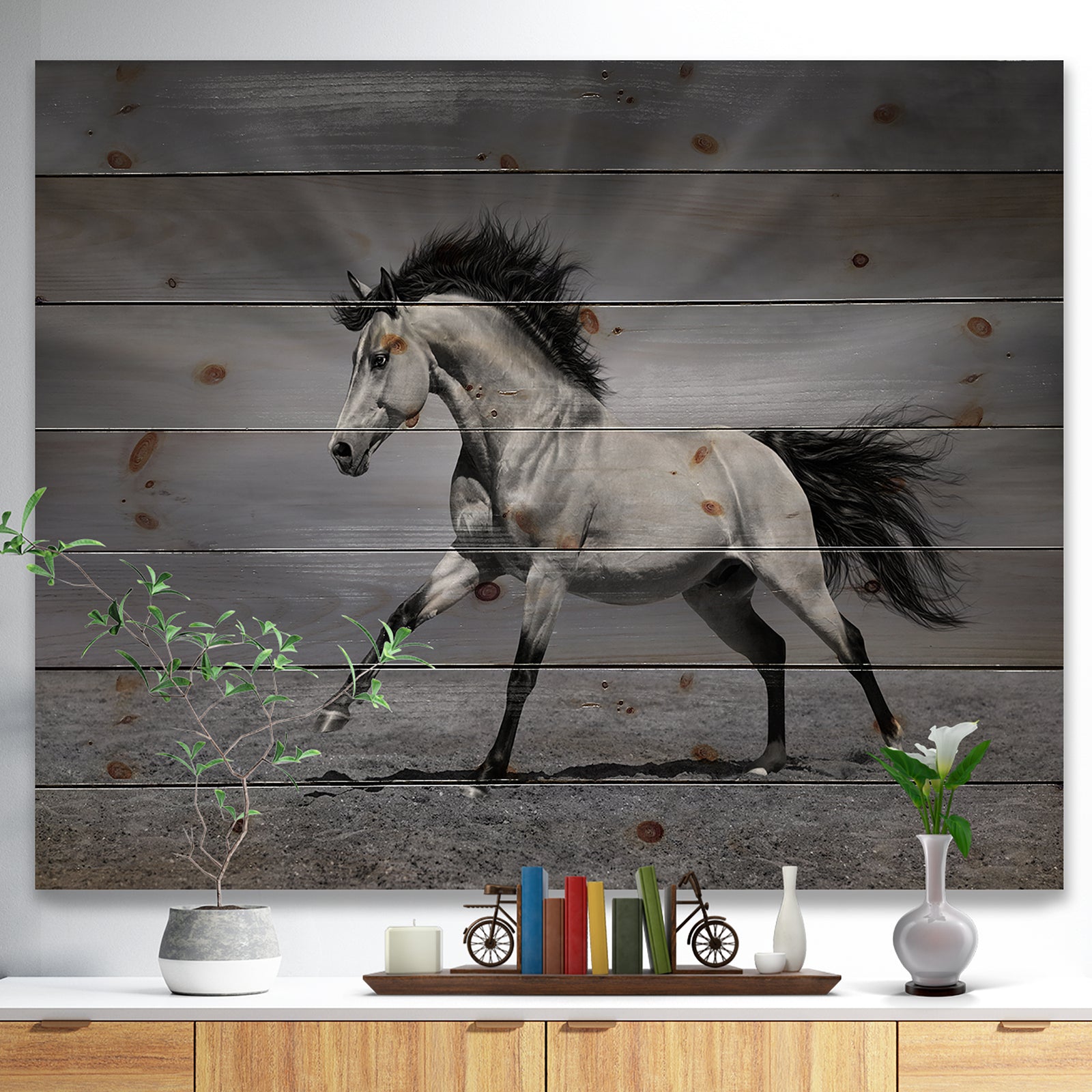 Chestnut horse in motion - Farmhouse Animals Photographic Print on Natural Pine Wood