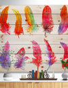 Bright Colorful Feather Set - Animals Painting Print on Natural Pine Wood