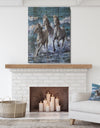 Three Horses Running in Seaside - Farmhouse Animal Painting Print on Natural Pine Wood