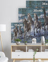 Three Horses Running in Seaside - Farmhouse Animal Painting Print on Natural Pine Wood