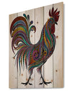 2017 Colored Patterns Rooster - Farmhouse Animal Painting Print on Natural Pine Wood