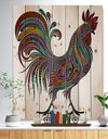 2017 Colored Patterns Rooster - Farmhouse Animal Painting Print on Natural Pine Wood