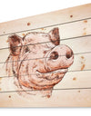 Pig Portrait in Brush Painting - Farmhouse Animal Painting Print on Natural Pine Wood