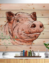 Pig Portrait in Brush Painting - Farmhouse Animal Painting Print on Natural Pine Wood