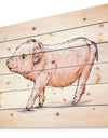 Happy Pig Portrait in Brush Painting - Farmhouse Animal Painting Print on Natural Pine Wood