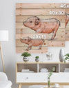 Happy Pig Portrait in Brush Painting - Farmhouse Animal Painting Print on Natural Pine Wood