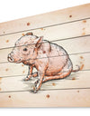 Smiling Pig in Brush Painting - Farmhouse Animal Painting Print on Natural Pine Wood