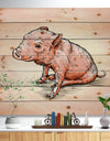 Smiling Pig in Brush Painting - Farmhouse Animal Painting Print on Natural Pine Wood