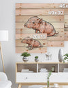 Smiling Pig in Brush Painting - Farmhouse Animal Painting Print on Natural Pine Wood