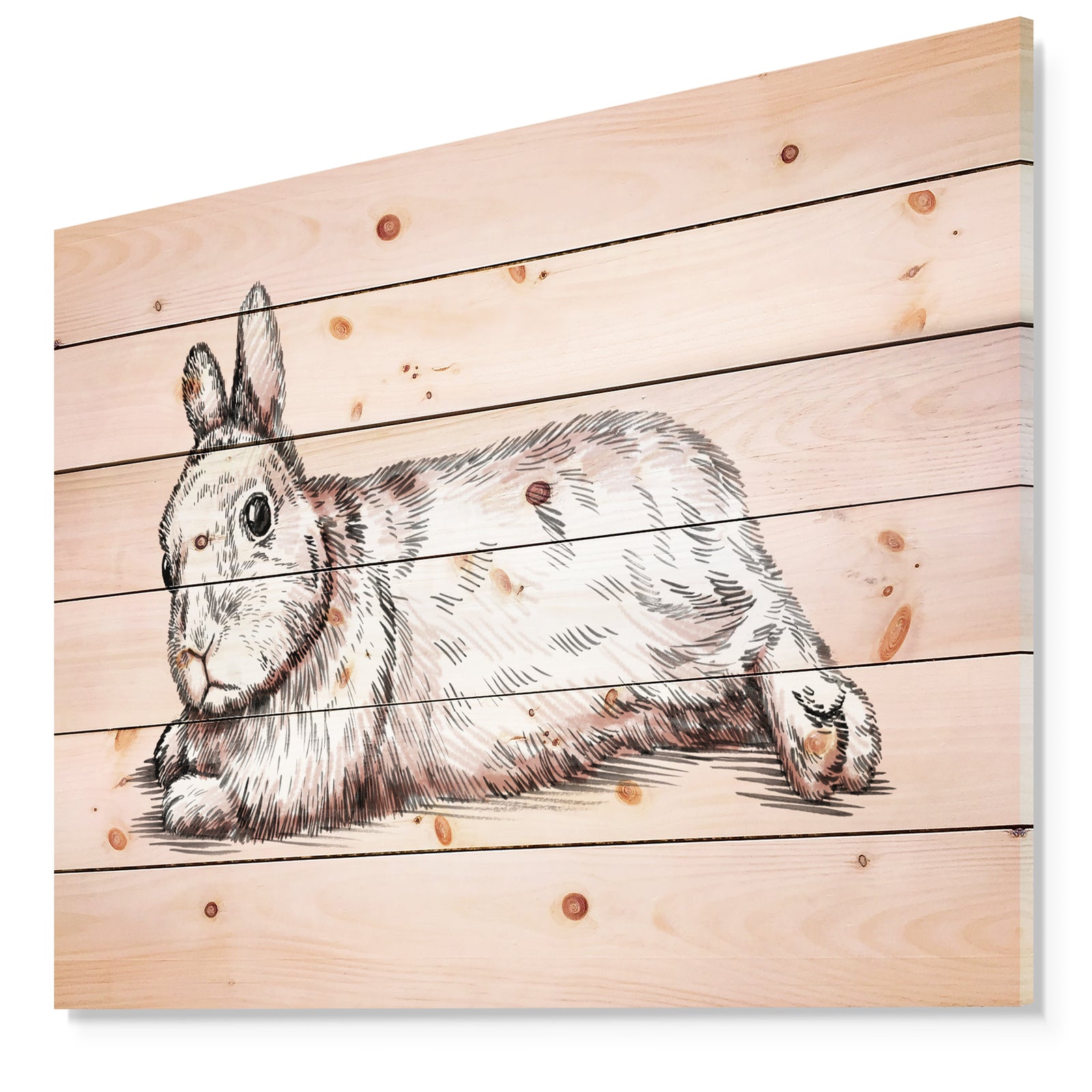 Brush painting ink draw isolated rabbit illustration - Farmhouse Animal Painting Print on Natural Pine Wood