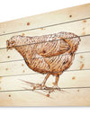 Mother Hen in Engrave Ink Draw - Farmhouse Animal Painting Print on Natural Pine Wood