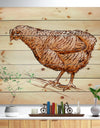 Mother Hen in Engrave Ink Draw - Farmhouse Animal Painting Print on Natural Pine Wood