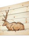 Brush painting ink draw deer illustration - Animals Painting Print on Natural Pine Wood