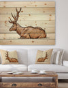 Brush painting ink draw deer illustration - Animals Painting Print on Natural Pine Wood