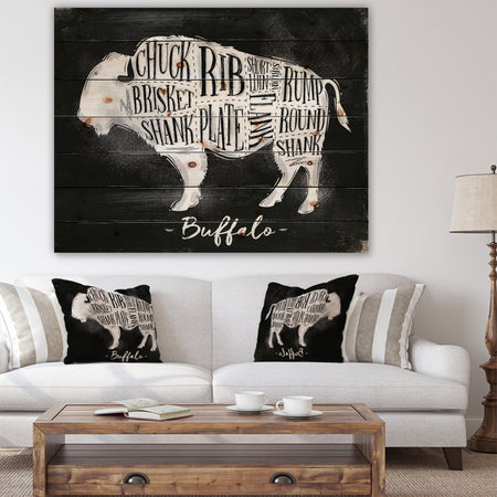 Buffalo cutting scheme chalk - Farmhouse Animal Painting Print on Natural Pine Wood