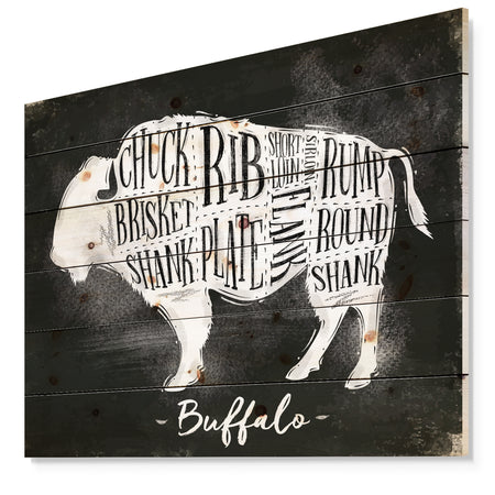Buffalo cutting scheme chalk - Farmhouse Animal Painting Print on Natural Pine Wood